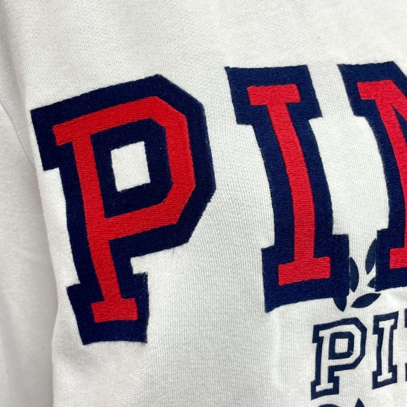 PINK Victoria’s Secret Logo Cropped Sweatshirt L White Colorblock Crewneck Y2K - Picture 3 of 8